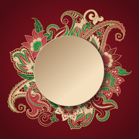 Ethnic Paisley Romantic Label. Frame with place for text.のイラスト素材