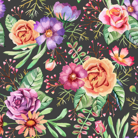 Hand drawn watercolor floral pattern. Romantic vintage background for posters, placards, invitation, wedding, greeting and save the date cards.のイラスト素材