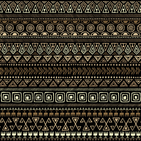 Gold aztec geometric print. Ethnic boho tribal native seamless pattern. Ethnic ornamental print background for card, invitation, wallpaper, web design, fabric, textile, clothesのイラスト素材
