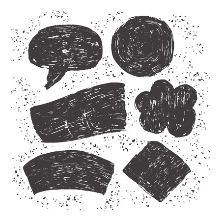 Collection of grunge ink shapes, symbols, signs, labels, badges, tags. Vintage background dirty texture with place for text.のイラスト素材