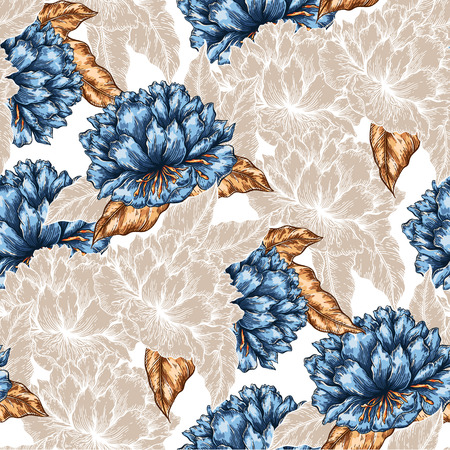 Seamless  graphic floral garden seamless pattern. flower background illustration. Decorative backdrop for fabric, textile, wrapping paper, card, invitation, wallpaper, web design.のイラスト素材