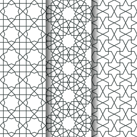 Set of oriental geometry seamless vector pattern. line art east culture background. Decorative backdrop for fabric, textile, wrapping paper, card, invitation, wallpaper, web design, coloring pagesのイラスト素材