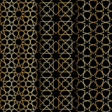 Set of Islamic gold oriental geometry seamless vector pattern. Muslim east culture background. Decorative backdrop for fabric, textile, wrapping paper, card, invitation, wallpaper, web designのイラスト素材