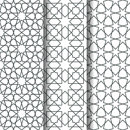 Set of Islamic oriental geometry seamless vector pattern. Muslim line art east culture background. Decorative backdrop for fabric, textile, wrapping paper, card, invitation, wallpaper, web design, coloring pagesの写真素材