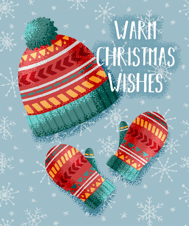 Hand dawn Christmas and winter greeting card with grainy texture in retro designのイラスト素材