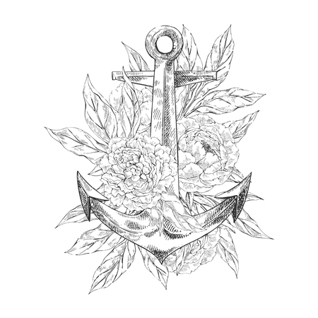 Anchor with flowersのイラスト素材