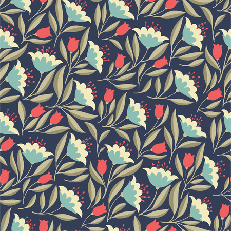 Folk Flowers vintage seamless patternのイラスト素材