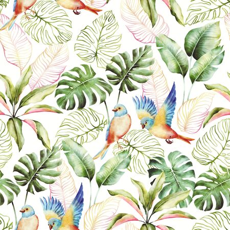 Tropical pattern with birdsの写真素材