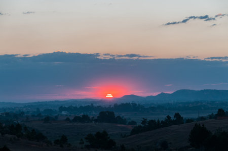 Sunset in transit Ambohimanga to Antannanarivo, Madagascar.の写真素材