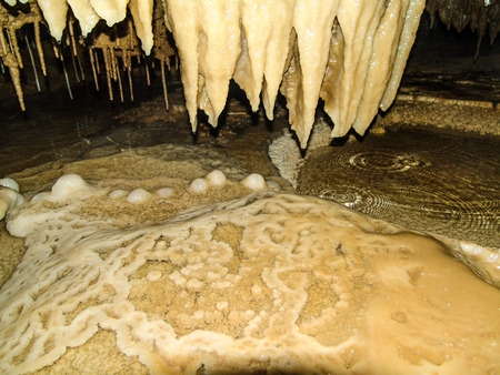 Stalactites, stalagmites, flowstone and other formations in a cave. Franceの写真素材