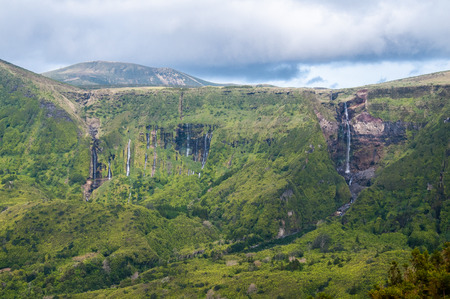 Waterfall of Ribeira Grande in Fajazinha, Flores island, Azores.の写真素材