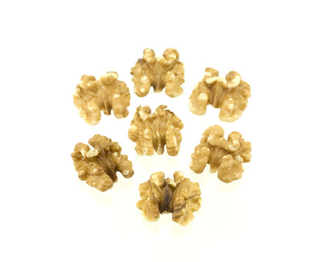 Images of walnut halves isolated on white back ground.