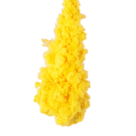 Abstract yellow dye ink in water art isolated on white backgroundの写真素材