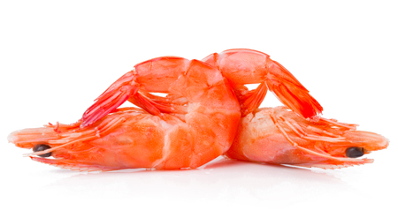 Fresh red two cooked shrimp isolated on white background.の写真素材