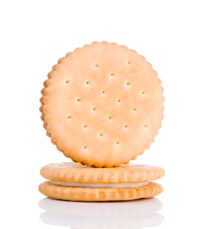Two sandwich biscuits cookies isolateed on a white backgroundの写真素材