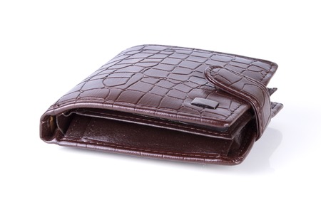 One Brown natural leather wallet isolated on white background.の写真素材
