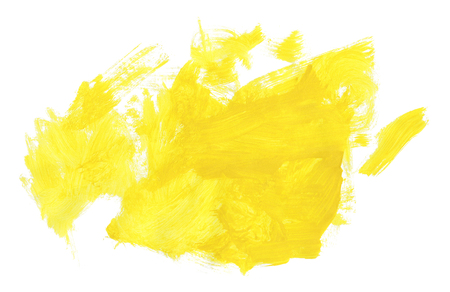 Abstract watercolor yellow paint brush texture isolated on white backgroundの写真素材