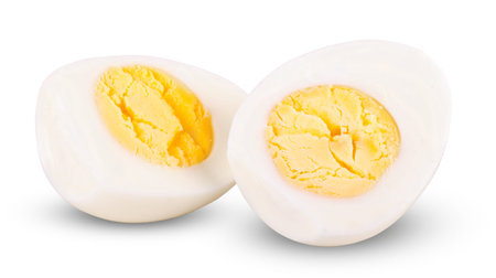 two slice of boiled eggs isolated on white background