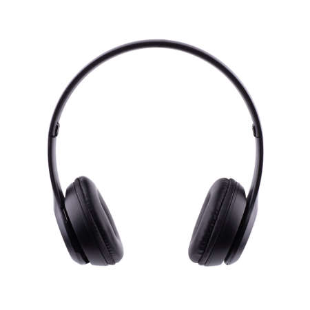 black audio headphones isolated on white background.の写真素材