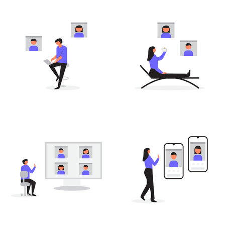 BUNDLE OF VIDEO CALL GROUP. Perfect for banners, leaflets, landing pages, social media content.
