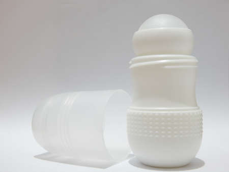 Antiperspirant deodorant roll-on for women or men. White background. Selective focus.の写真素材