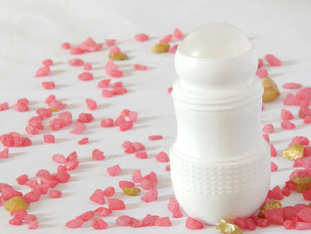 Antiperspirant deodorant roll-on for women or men. White background. Selective focus.の写真素材