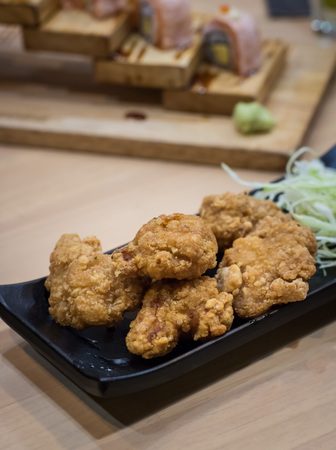 Karaage, the Japanese version of fried chickenの写真素材