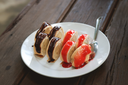 Sweet tapioca recipe with banana and chocolateの写真素材