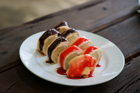 Sweet tapioca recipe with banana and chocolateの写真素材