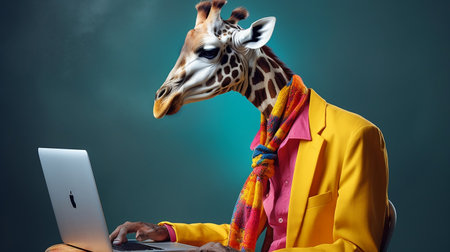 Hipster Giraffe Studio Portrait of a Joyful Long Necked Creature.の素材