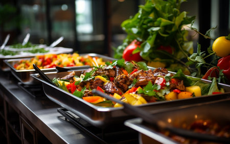 Catering Buffet Food Indoor in Restaurant with Meat.の素材