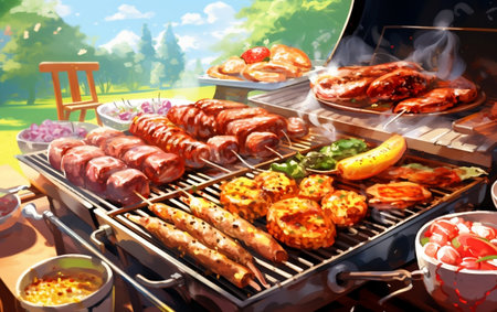 BBQ Food Party - Summer Grilling Meat in the Afternoon.の素材