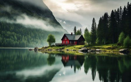 Red Cottage of Norwegian Culture and Architecture.の素材