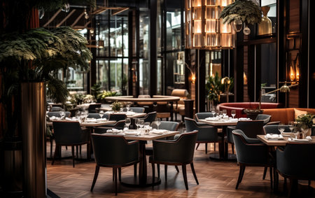 Dine in Style Tables Ready at a Large Luxury Restaurant.の素材