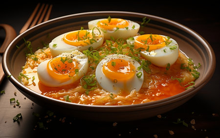 Perfectly Half-Boiled Eggs Served in a Bowl.の素材
