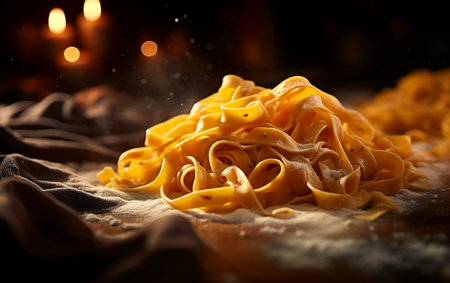 Ultra-Realistic: Fresh Homemade Pasta in Editorial Photography.の素材