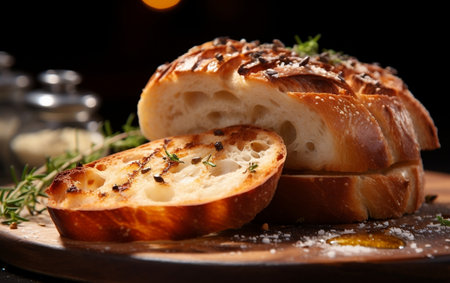 Bread on Timber Surface - Gastronomic Composition.の素材