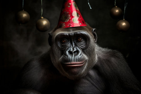 Party Primate - Funny Gorilla Celebrating in Style.の素材