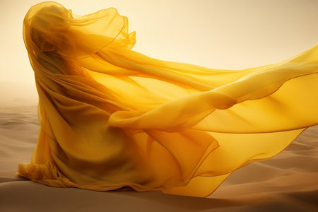 Wind-Kissed Elegance: Yellow Fabric's Dance.の素材