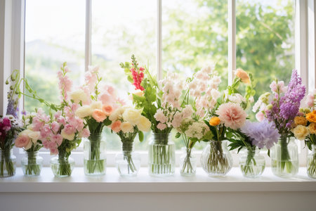 Fresh Flowers in Clear Vasesの素材