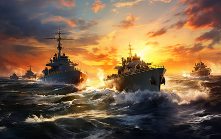 Naval Warships and U-boats in Combatの素材