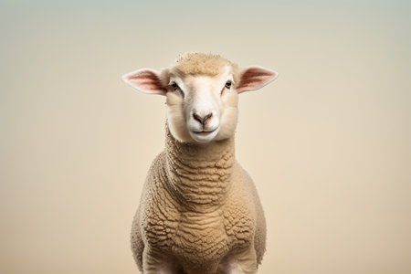 Portrait of a Cute Sheep with Large Ears against a Vast Empty Backgroundの素材