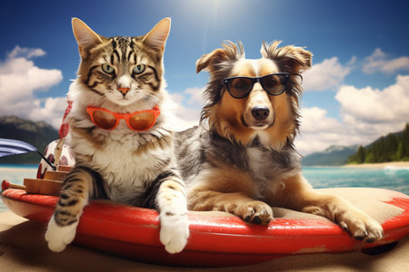 Cats and Dogs Enjoying Sunny Companionshipの素材
