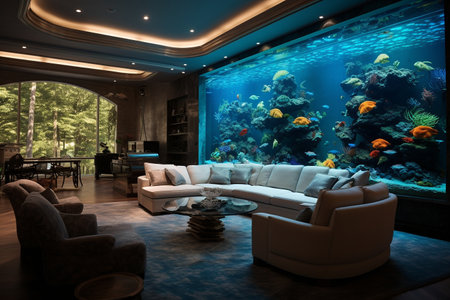 A Big Aquarium in a Cozy House Living Roomの素材