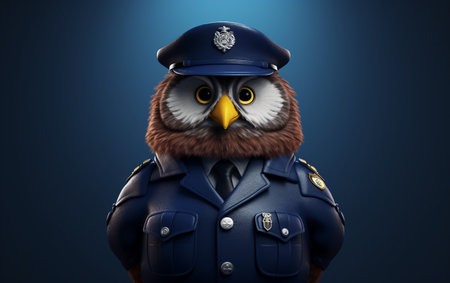 3D Owl Policeman Patrols the Nightの素材