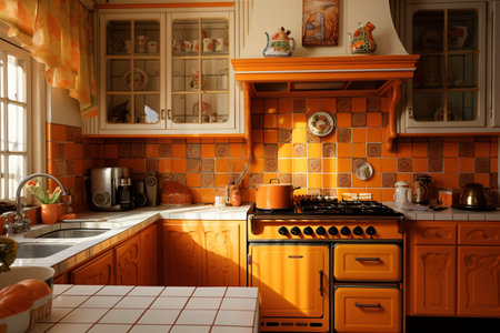 Vintage Kitchen with Charming Orange Pattern Tilesの素材