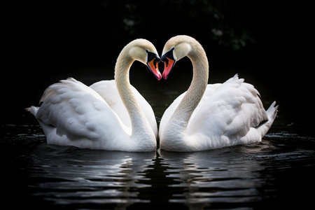 A Serene Moment of Swans Creating a Heart Shapeの素材