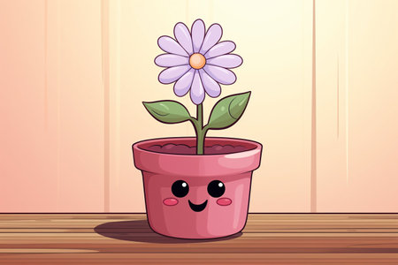 Cute Cartoon Pink Flower in a Potの素材
