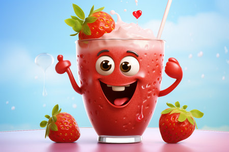 3D Funny Strawberry Shake Glass Generative By Ai.の素材
