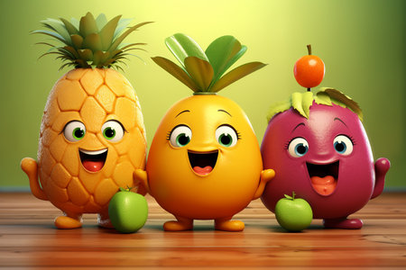 Cute and Adorable 3D Fruit Cartoon Characters Generative By Ai.の素材